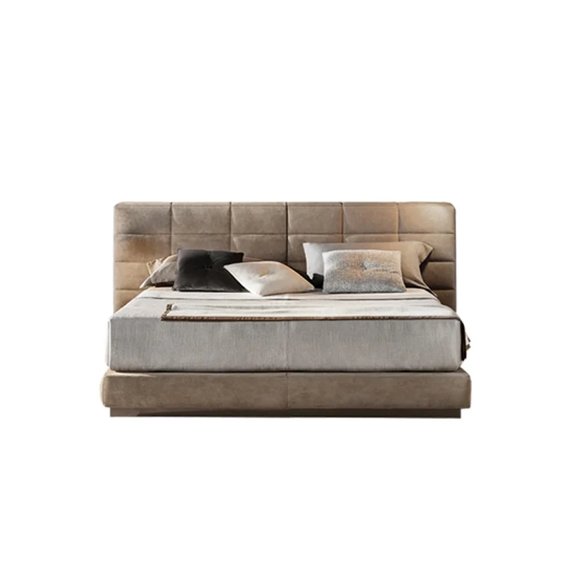 

sh-Lawrence Large Flat Italian Minimalist Bed with Matte Fabric Soft Wooden Frame and Modern Design Inspired by Tofu Block Bed%