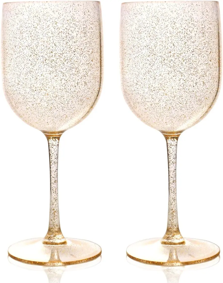 

Пластиковые бокалы для вина с золотым блеском, 16 унций, небьющиеся/чашки для вечеринок