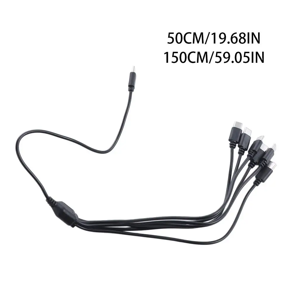 6 in 1 Type-C USB C Splitter Cable 50cm8150cm Micro-USB Type C Male Charger Cable USB Y Splitter Black
