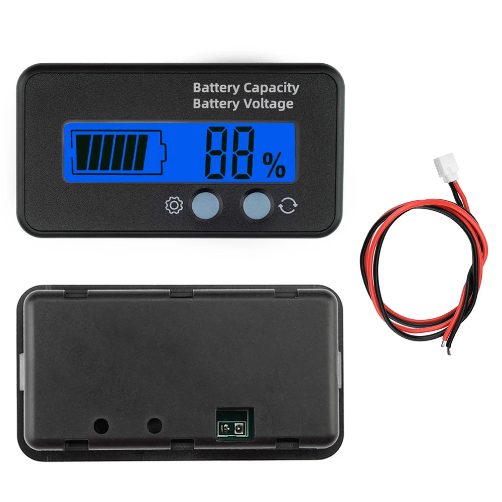 เครื่องวัดแรงดันไฟฟ้า DC 6-100V 12V/24V/36V, เครื่องบ่งชี้ความจุของแบตเตอรี่ลิเธียมรถยนต์รถจักรยานยนต์ดิจิตอล