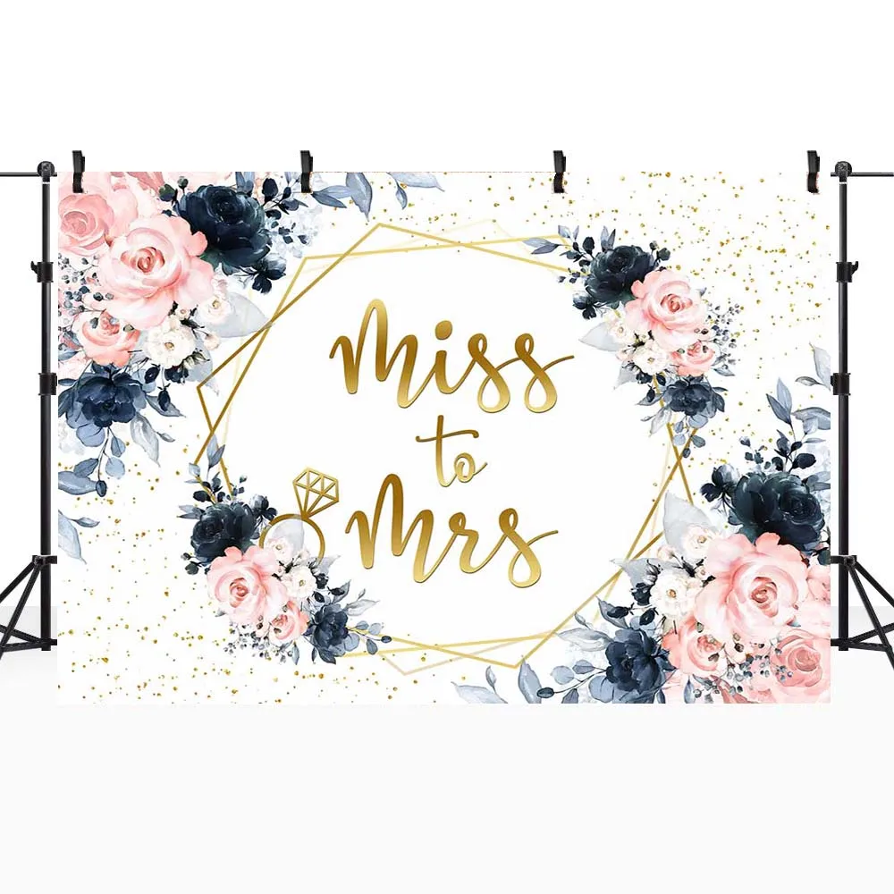 Mocsicka chá de panela pano de fundo miss a sra. azul marinho e rosa flores anel dourado fotografia fundo photo studio photocall