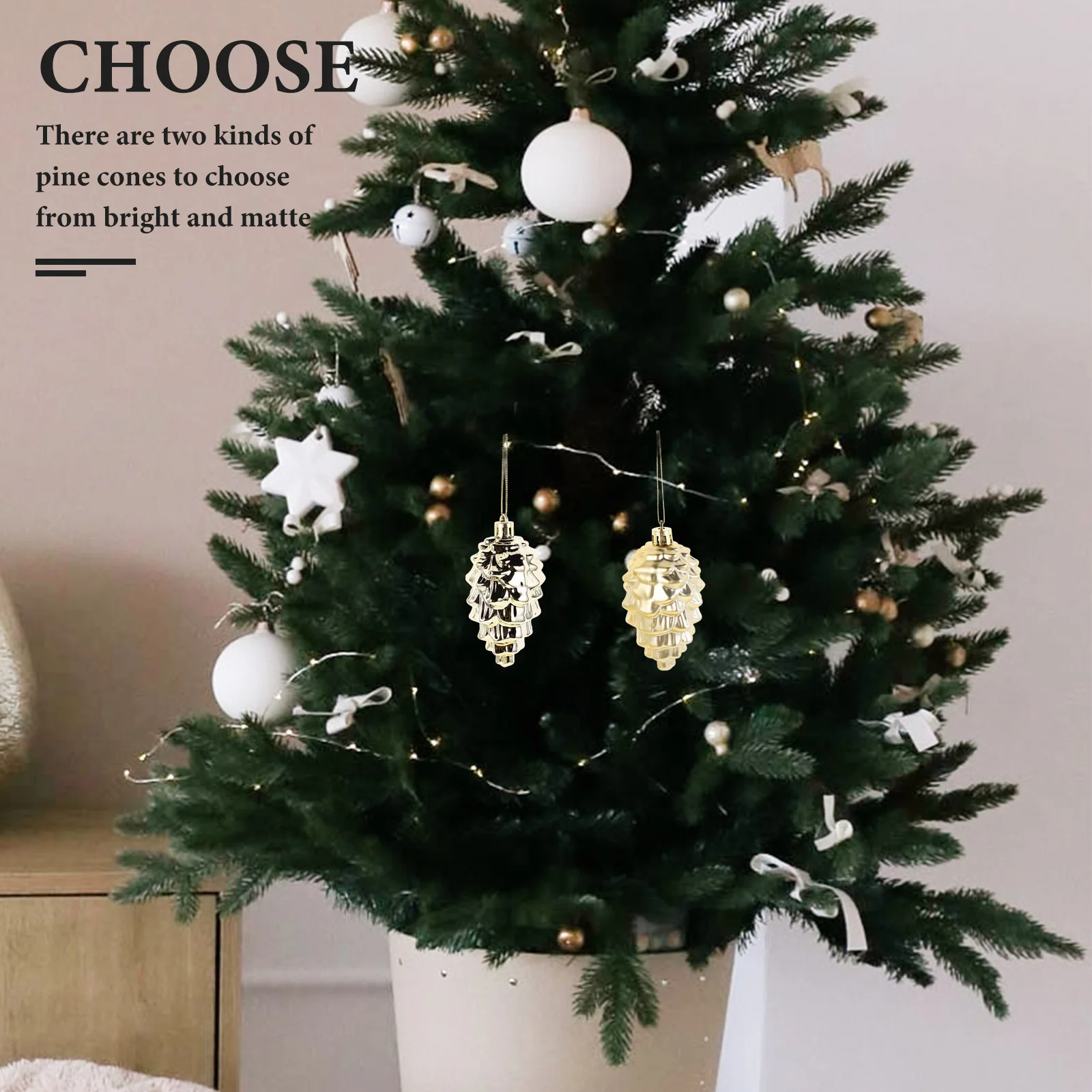 

8Pcs Pinecone Ornaments for Christmas Tree 9cm Plastic Hanging Decorations Holiday Wedding Party Pinecone Ornament