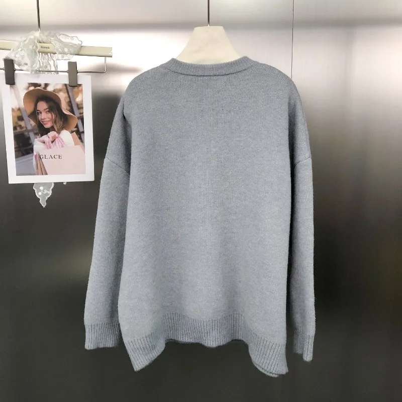 Fun Cartoon Jacquard Stylish Sweater Coat New Design Sense Unique Design Fashion Loose Knitted Cardigan Single-breasted Knitwear