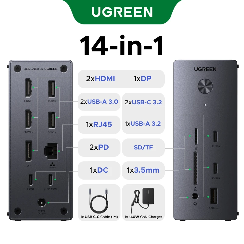 分配器・切替器 UGREEN 14-in-1 USB-C Docking Station Amazon.com: UGREEN 14 in 1 USB C Docking Station 3 Monitors