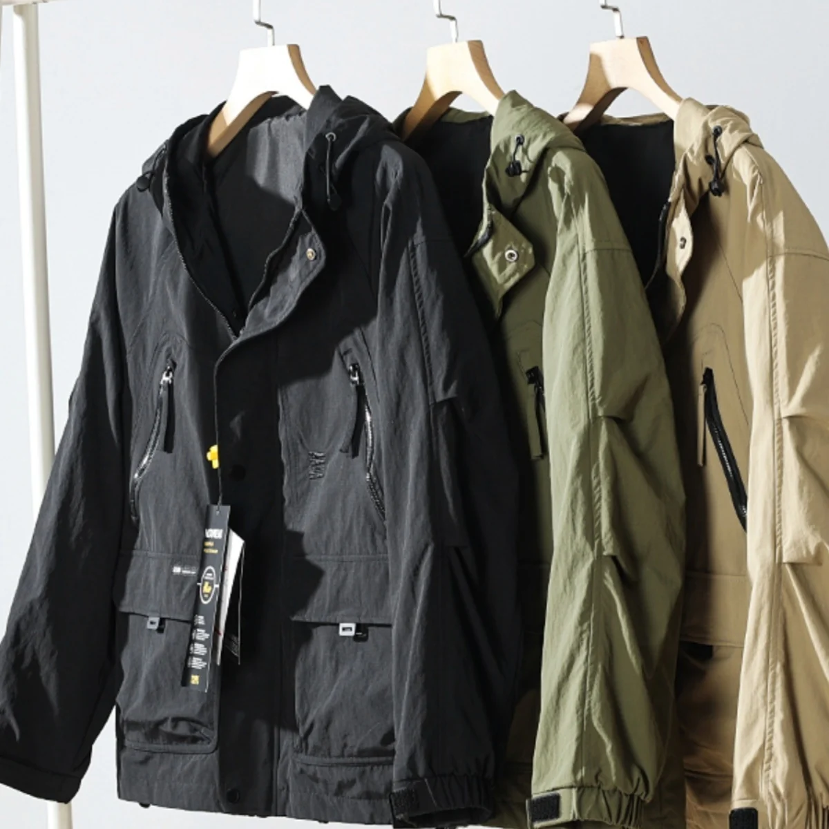 

Мужская уличная ветрозащитная водонепроницаемая дышащая куртка с капюшоном, осенняя функциональная рабочая одежда, повседневное длинное пальто на молнии све