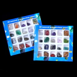 20pcs Crystal Chakra Set Square Healing Stones and Crystals Set Irregular Gemstone Rose Quartz DIY Jewelry Sets Home Decoration