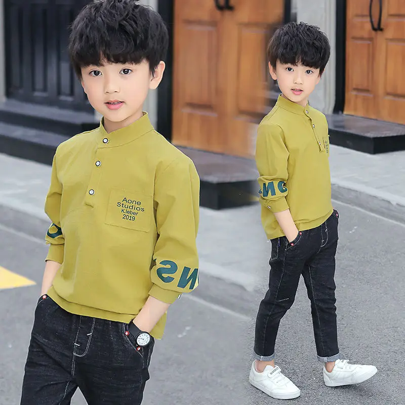 Spring Autumn Fashion Letter Y2K Boy\'s Shirt Cotton Long Sleeve Kids Pullover Trend Children\'s Clothing Kawaii Blouses Cute Tops