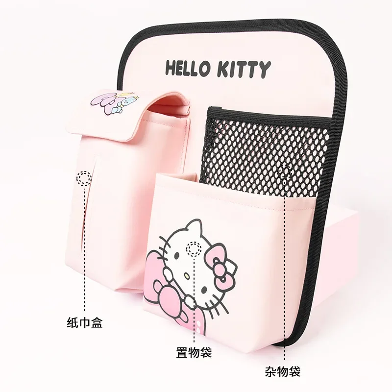 Kawaii Hello Kitty Car Seat Back Organizer Anime Multi-Pocket Bottle Holder Tissue Storage Bag Auto Interior Accessories Gifts