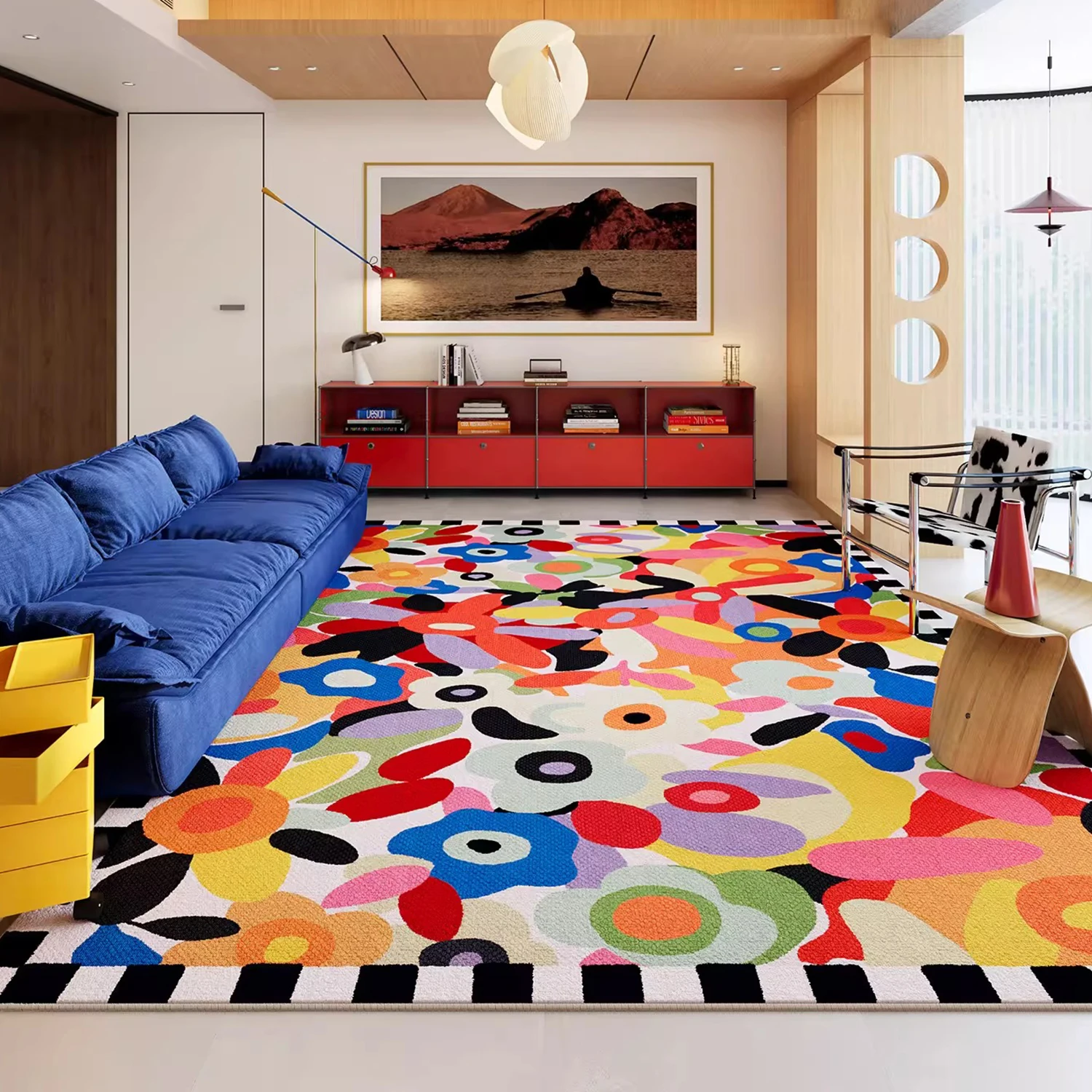 Large Area Carpet for Living Room Soft Short Plush Floor Mats Color Blocking Cartoon Bedroom Bedside Rug Home Decoration 거실러그 대형