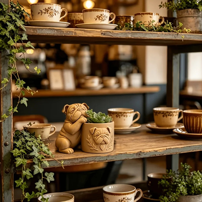 3/1 Piece Set of Creative Bulldog-Shaped Flower Pots, Not Including Plants, Cute Dog-Shaped Decorative Flower Containers for Home Balconies, Garden Succulents, and Green Plants, Suitable for Valentine's Day, Halloween,