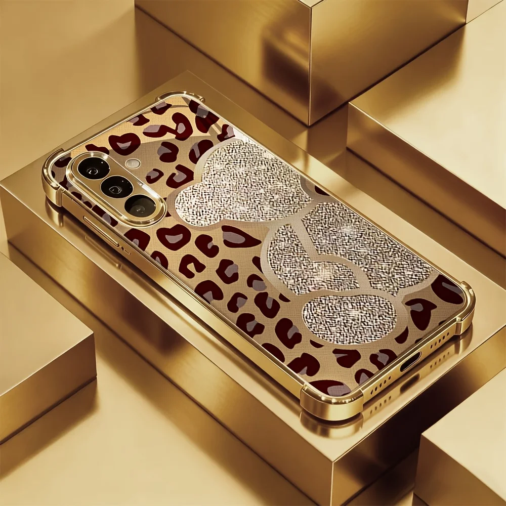 Leopard bear electroplated glass phone case suitable for Samsung GalaxyS26 S25 S24 S22 S21 S20FE/Ultra/Plus anti drop back cover