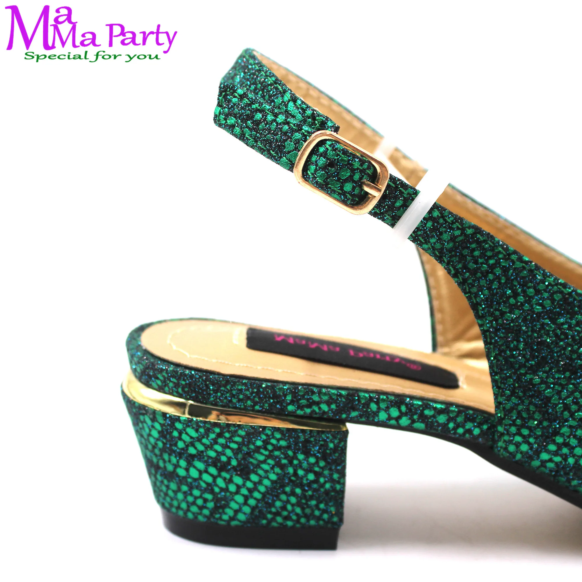 Fashion New Coming 2024 Comfortable Low Heels Special Italian Design Shoes and Bag to Match in Dark Green Color For Party