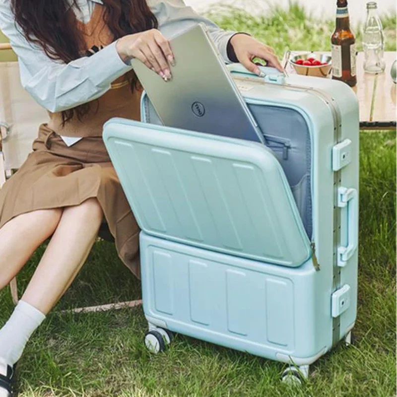 

New 20 Inch Luggage Trolley Box Female Small Lightweight Boarding Case Multi-functional Password Aluminum Frame Travel Suitcase