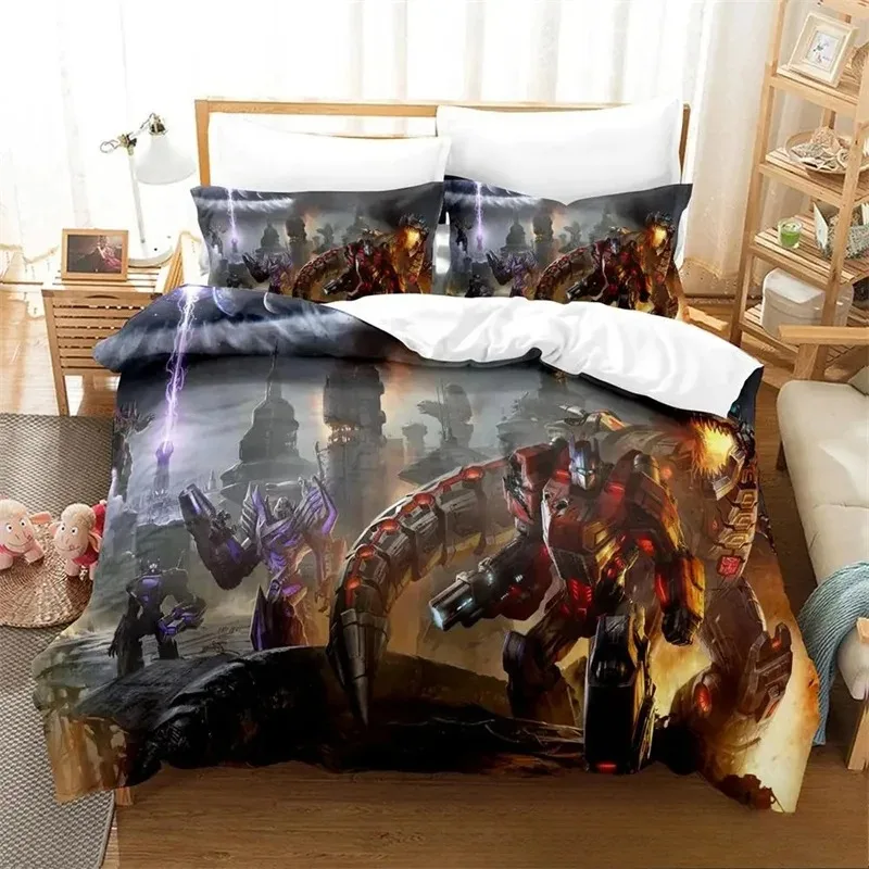 3D Print Tran Formers Bedding Set,Duvet Cover Comforter Bed Set Quilt Cover Pillowcase,King Queen Twin Size Boys Girls Adultse