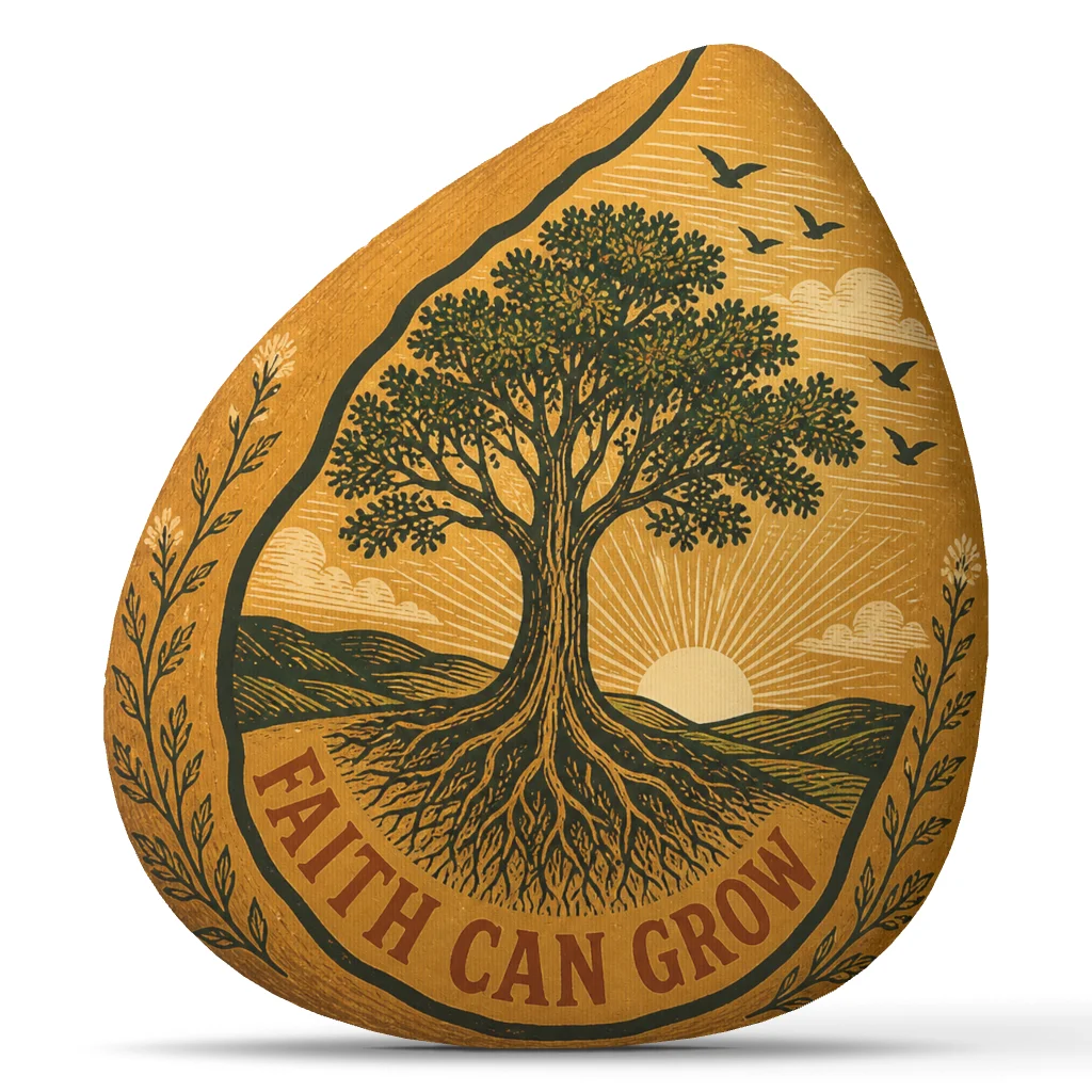 Faith Can Grow Tree Pillow Christian Encouragement Cushion Irregular Stuffed Throw Pillow Rustic Sunrise Home Decor Gift