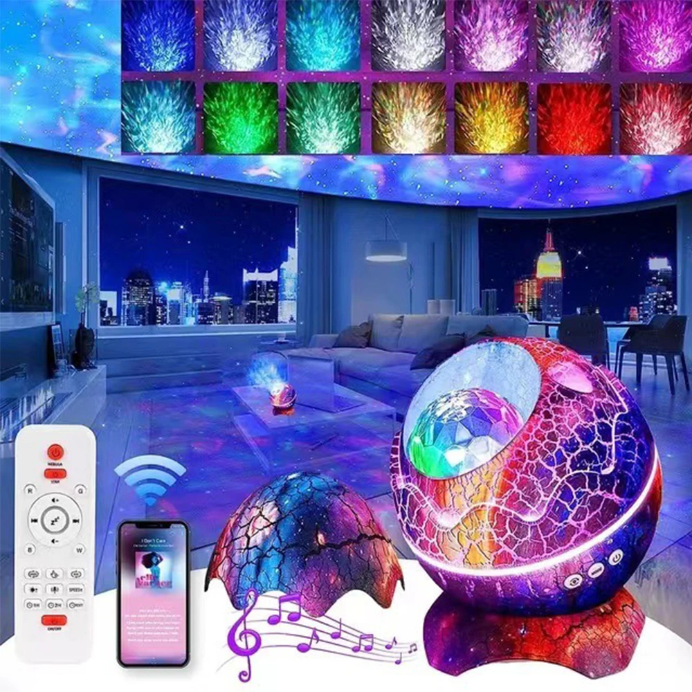 Dinosaur-Egg Projector Night Light Smart White Noise Galaxy Star Projector Lamp Bluetooth Speaker Remote Control Kids Room Decor