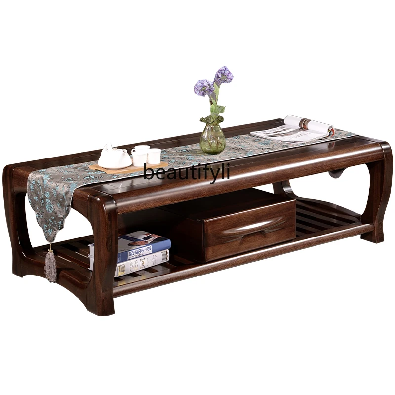 

Black Walnut Wooden Tea Table TV Cabinet Unit Full Tea Table Simple Living Room Furniture