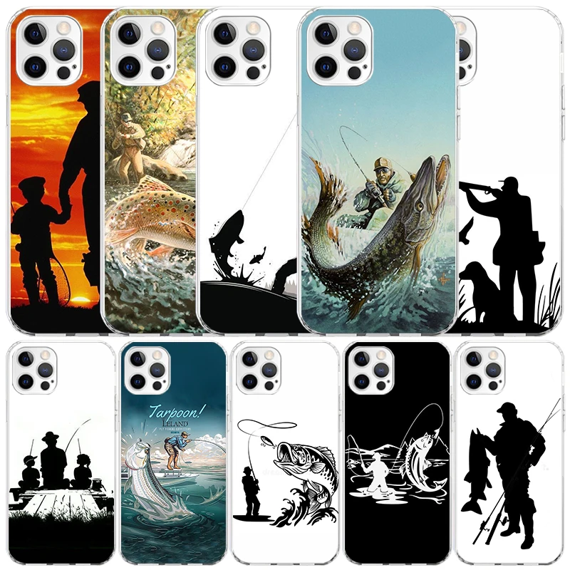 Hunting Fishing Man Phone Case For IPhone 16 15 14 13 12 11 Pro Max Mini XR XS X 7 Plus 8 + SE 2020 Soft TPU Back Cover