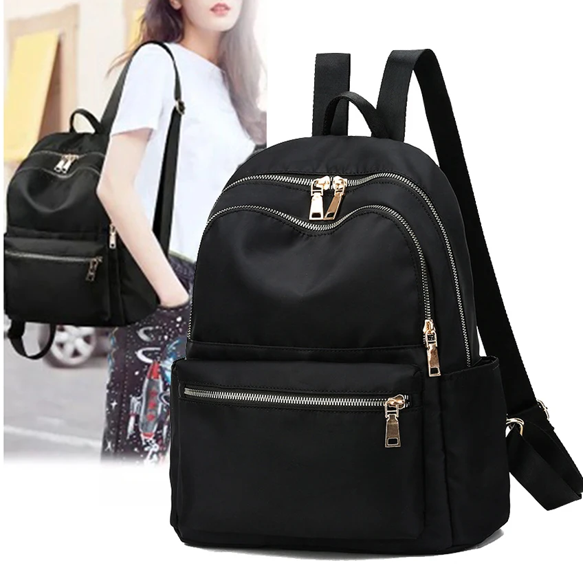 backpack women hiking Oxford cloth black large capacity casual and fashionable lightweight anti splash computer backpack