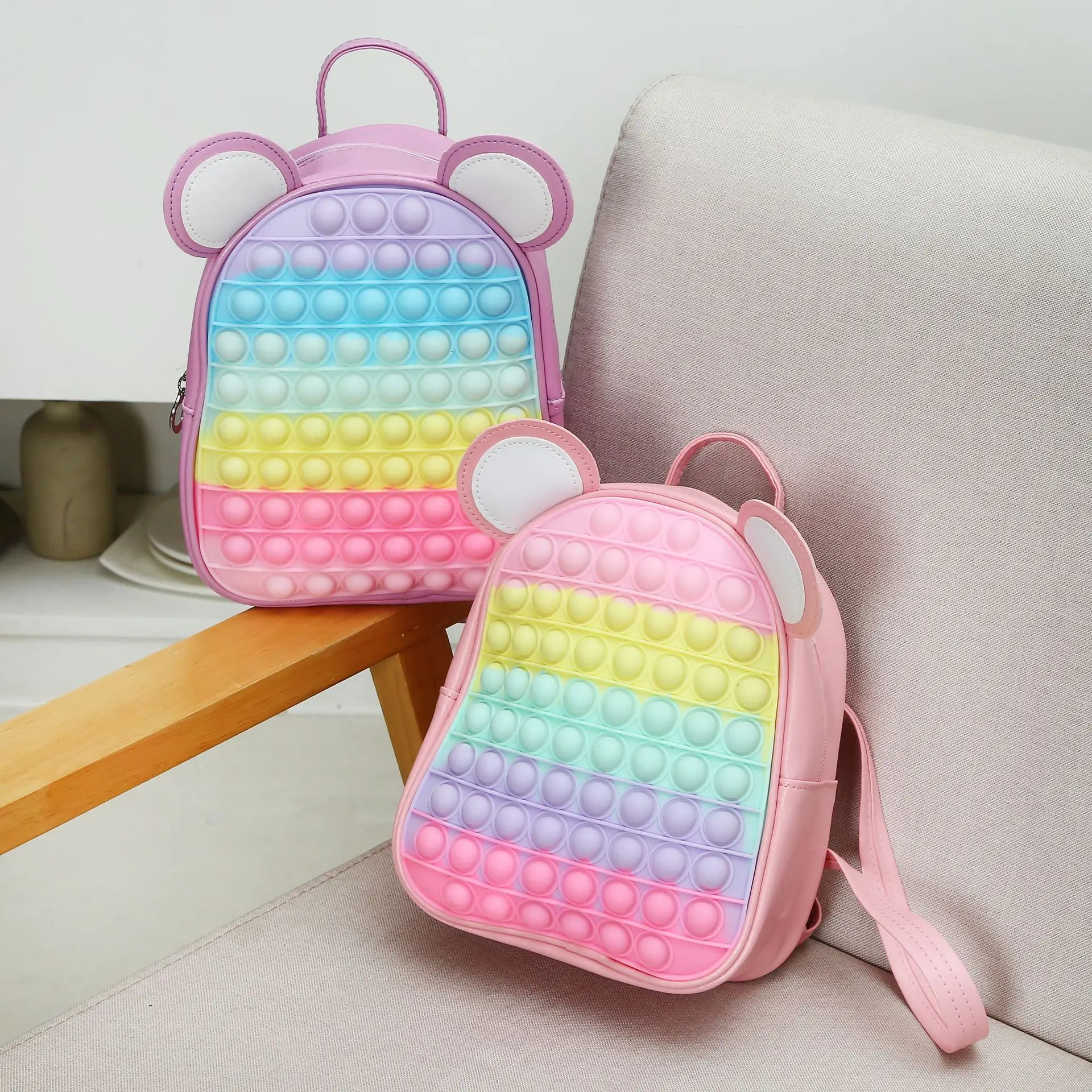 Multi-Color Backpack Silicone Push Its Bubble Fidget Toys Student Backpack for Children Girls Pops Bags Stress Relief Toy Gift