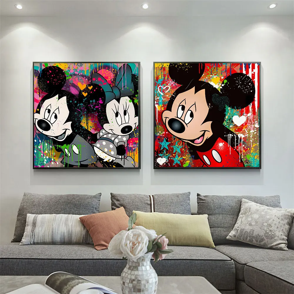 

Pop Disney Mickey Minnie Love Wall Art Cartoon Graffiti Canvas Painting Prints Poster Modern Family Bedroom Office Home Decor