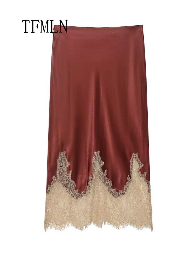 Faldas ajustadas de retales de encaje a la moda para mujer, faldas elegantes con cremallera lateral para fiesta, faldas rectas informales Vintage para mujer 2026