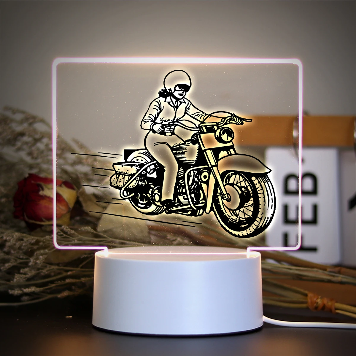 Hot Vintage Black Bicycle Car Motor 3D Arcylic LED NIight Light as Childrens Birthday Gift Home Room Lamp Bedroom Decoration