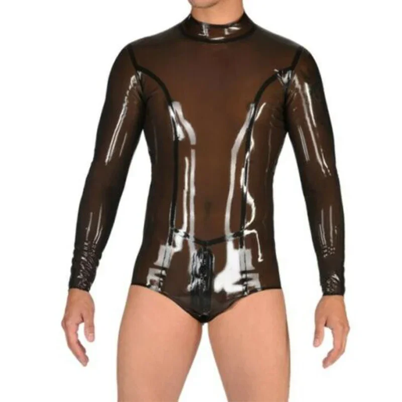 

Латексный комбинезон по индивидуальному заказу, прозрачный черный резиновый купальник ручной работы, боди с молнией сзади для мужской одежды, косплей