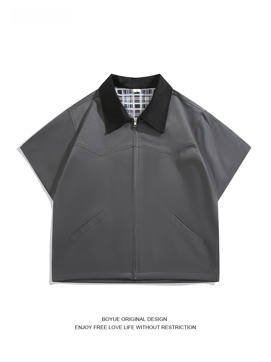 

Boyue Retro Waed ort Sve Casual irt ex Summer Faion Workwear Collared Button-Up Youth ular Loose Fit irt
