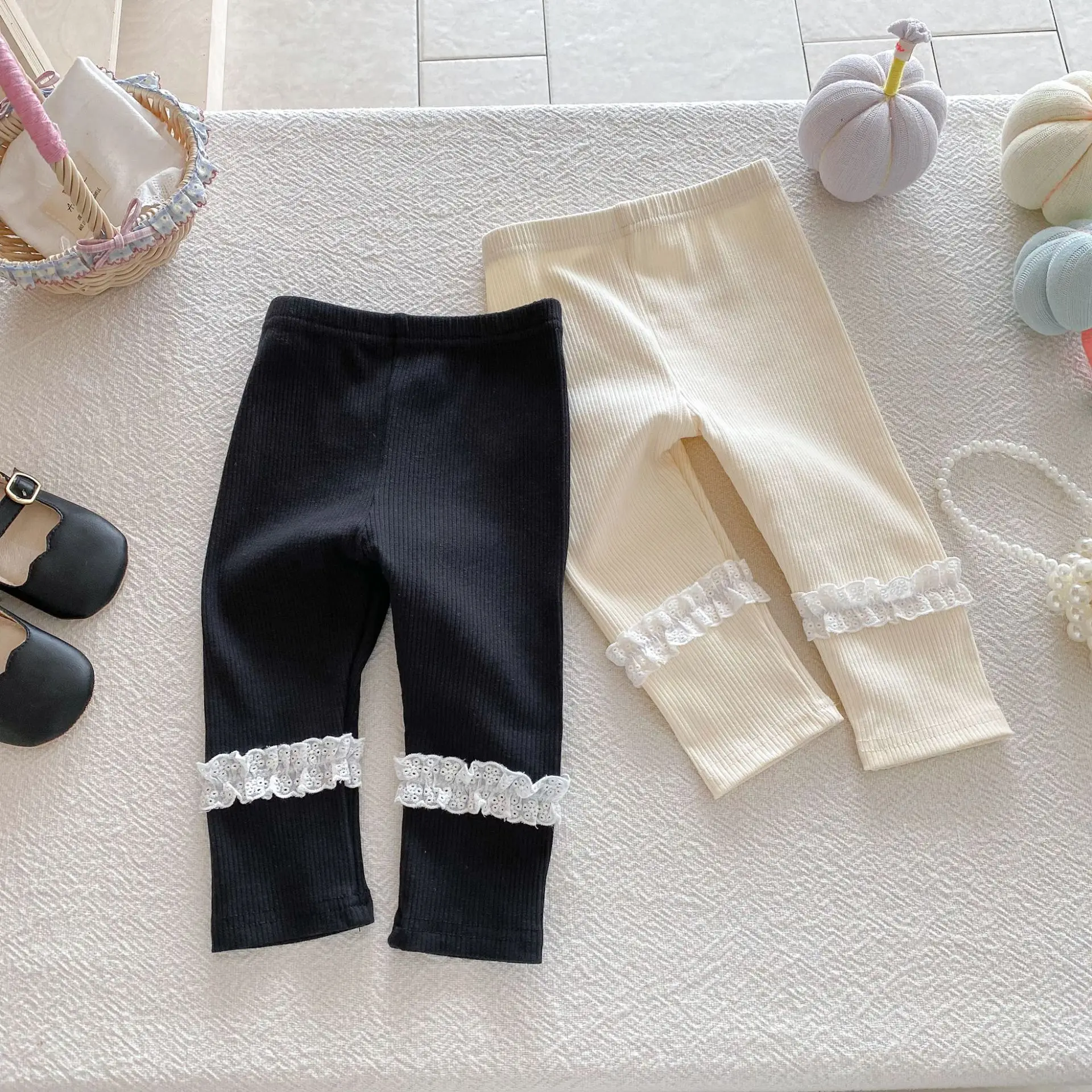

Infant Casual Pants Solid Versatile Toddler Soft Trousers Baby Clothes 2025 Autumn New Baby Girl Cute Lace Leggings Cotton