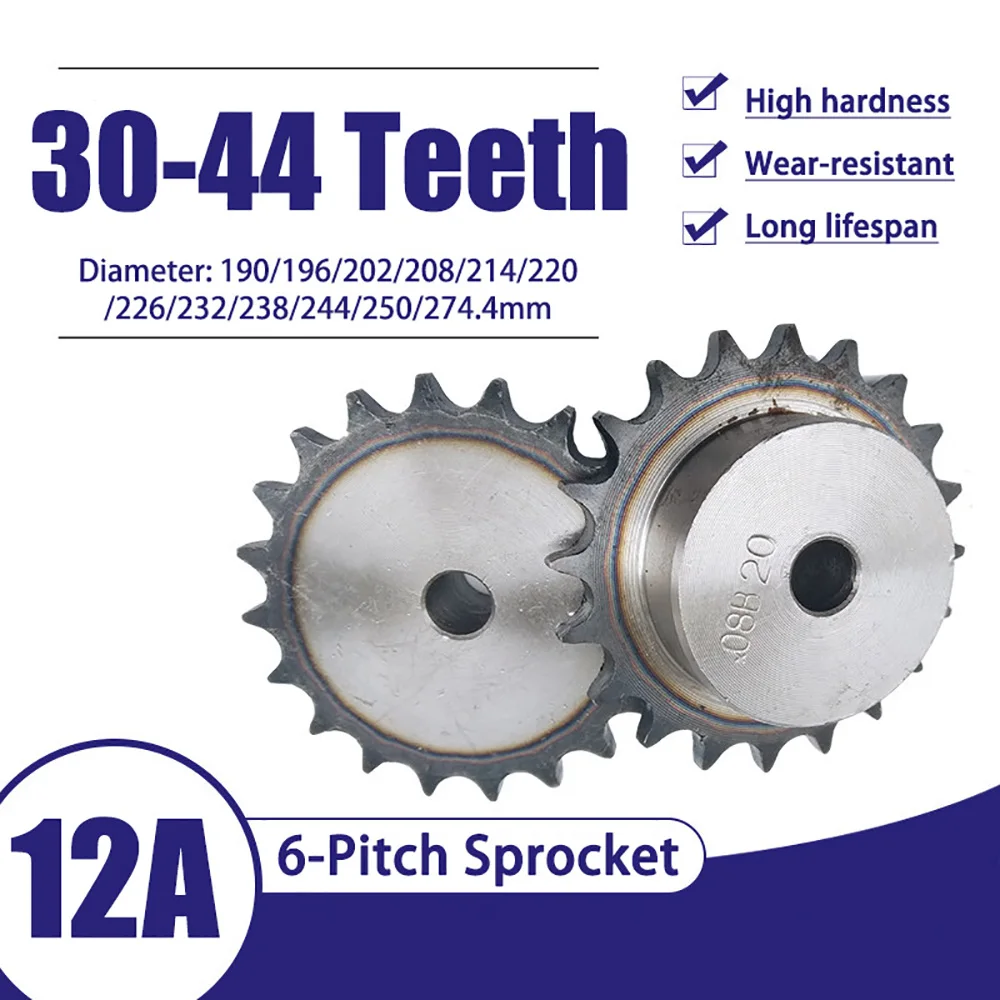 

1Pcs 6-Pitch Single Row Sprocket (12A) | 30-44 Teeth for Industrial Roller Chain Transmission