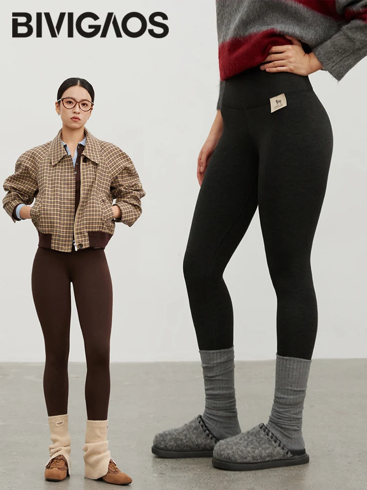 BIVIGAOS New Autumn Winter Cashmere Modal Leggings Women High Waist Elastic Tight Slimming Thickened Light Fleece Warm leggings