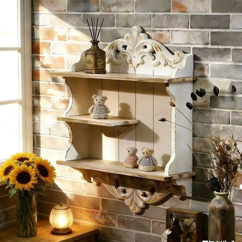 Vintage Distressed Floating Shelf for Living Room, Display Rack for Home Decor, Wooden Hanging Storage Shelf for Entryway