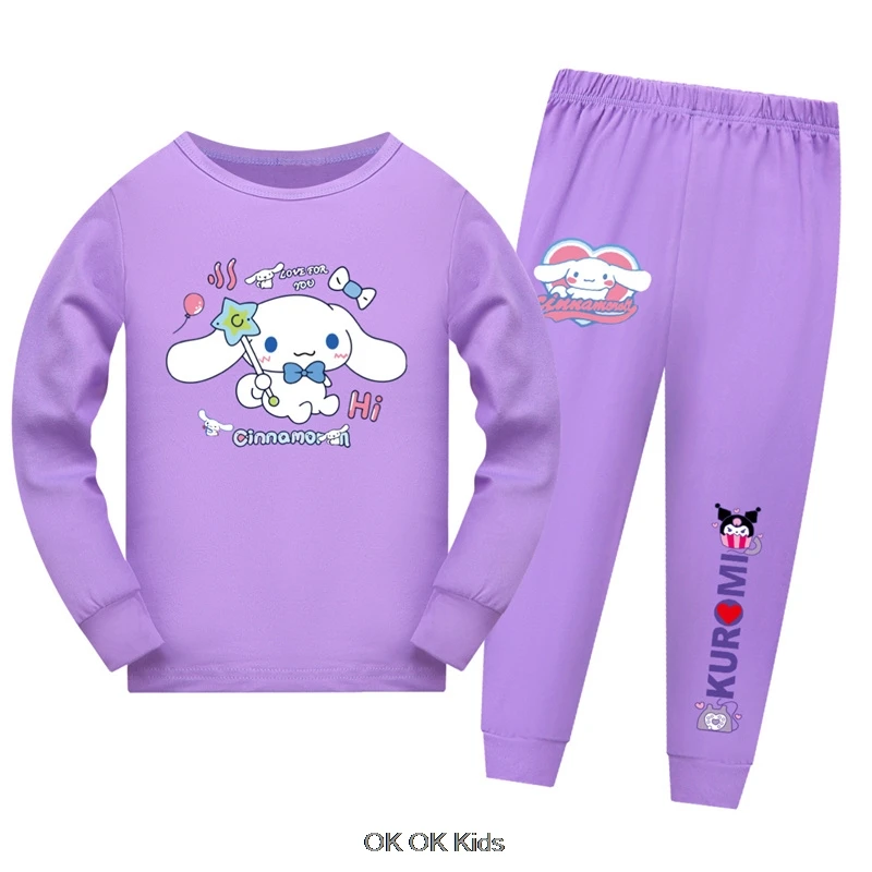 Hot Pajamas Sets Cute Cinnamoroll Kids Sportswear Suits Girls Boy Casual Long Sleeve Tshirt Pants Teens Children's Outerwear Set