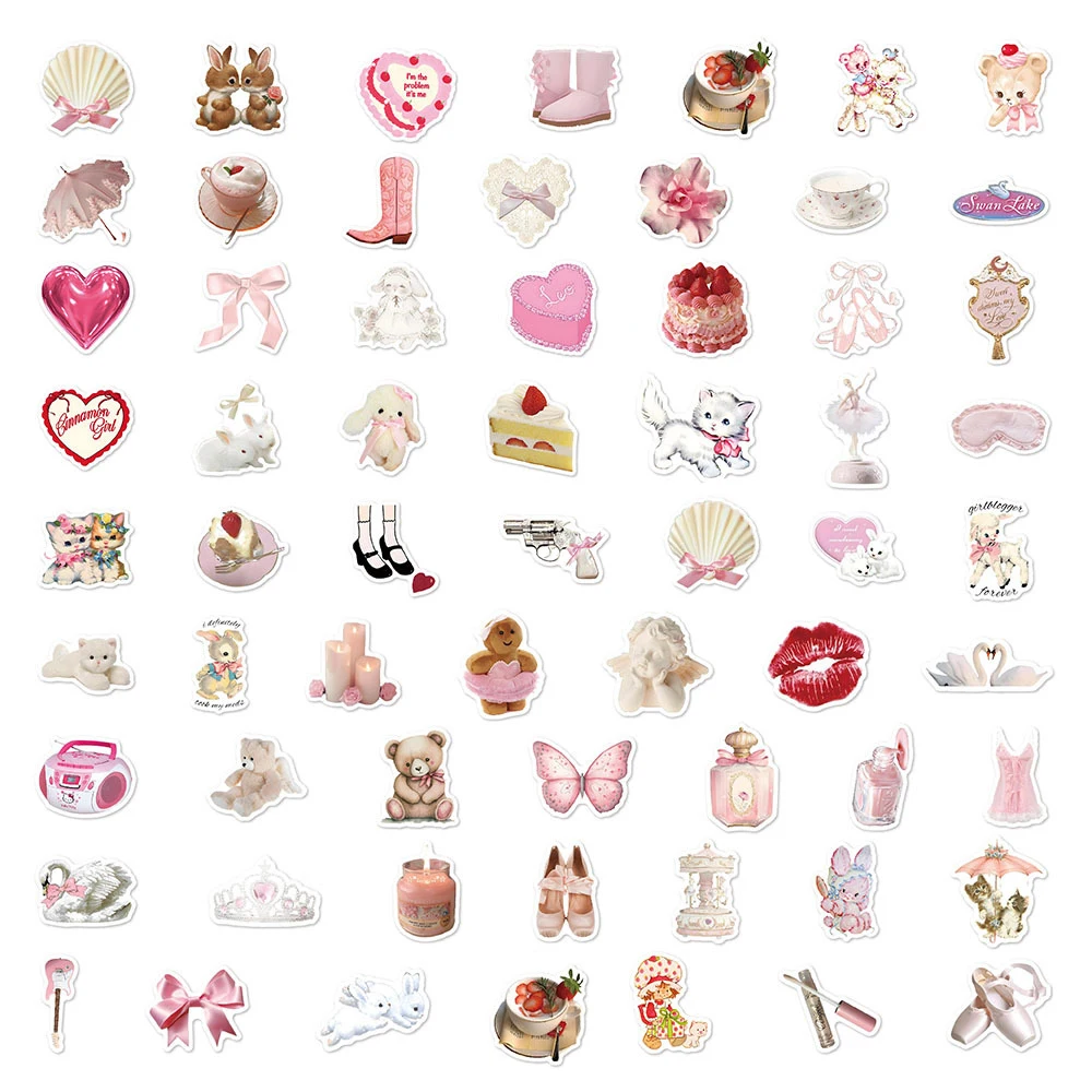 10/30/60pcs INS Style Cute Pink Coquette Stickers Aesthetic Decals Decoration Phone Luggage Water Bottle Kawaii Graffiti Sticker image 6