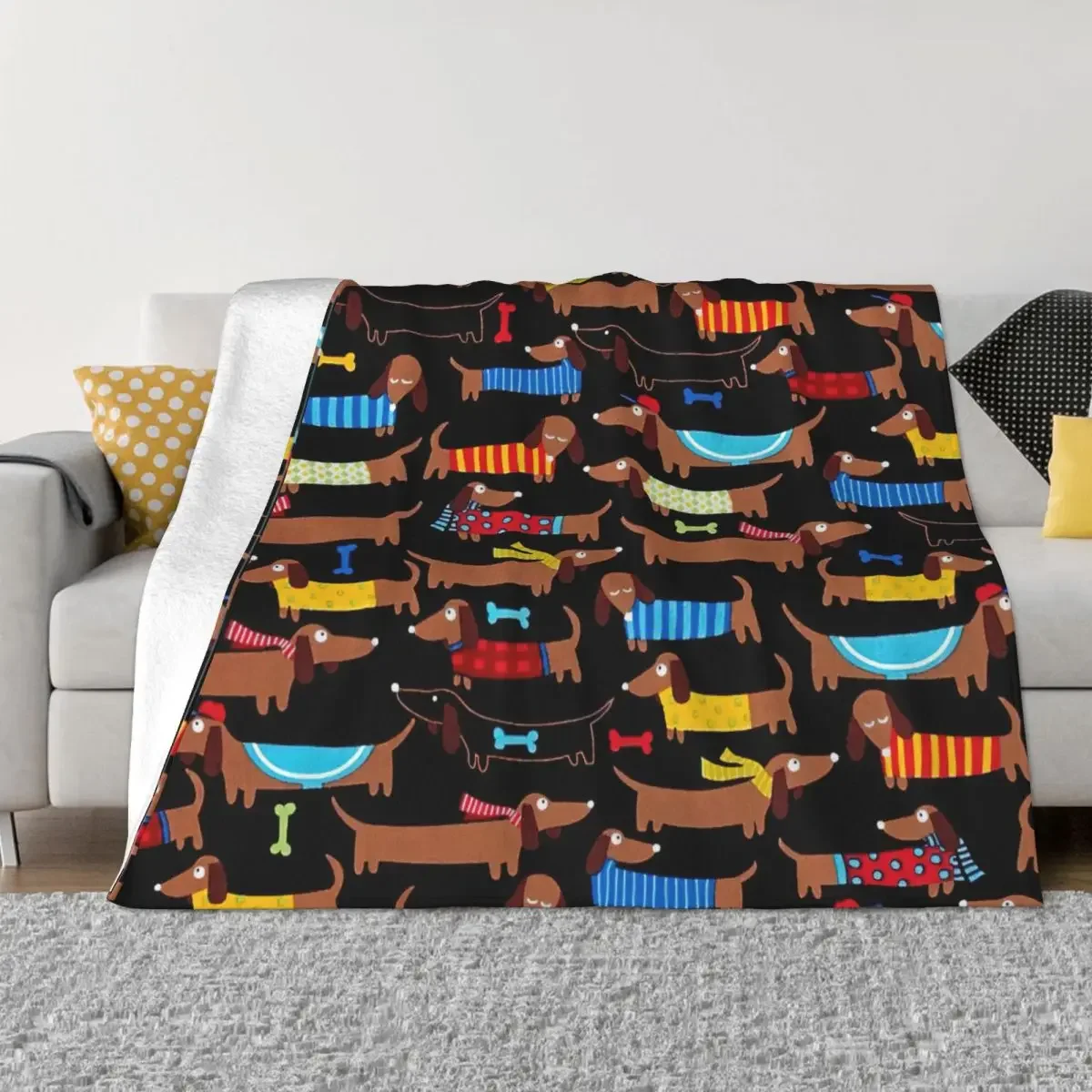 

Retro Dog Dachshund Velvet Throw Blanket Animal Cartoon Blankets for Home Car Ultra-Soft Bedroom Quilt