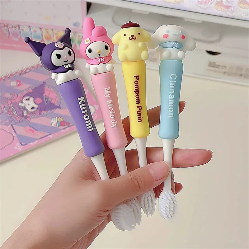 Kawaii Sanrio szczoteczka do zębów Cartoon Cinnamoroll Kuromi dzieci zestawy szczoteczek do zębów domowych miękkie szczoteczki do zębów Dental