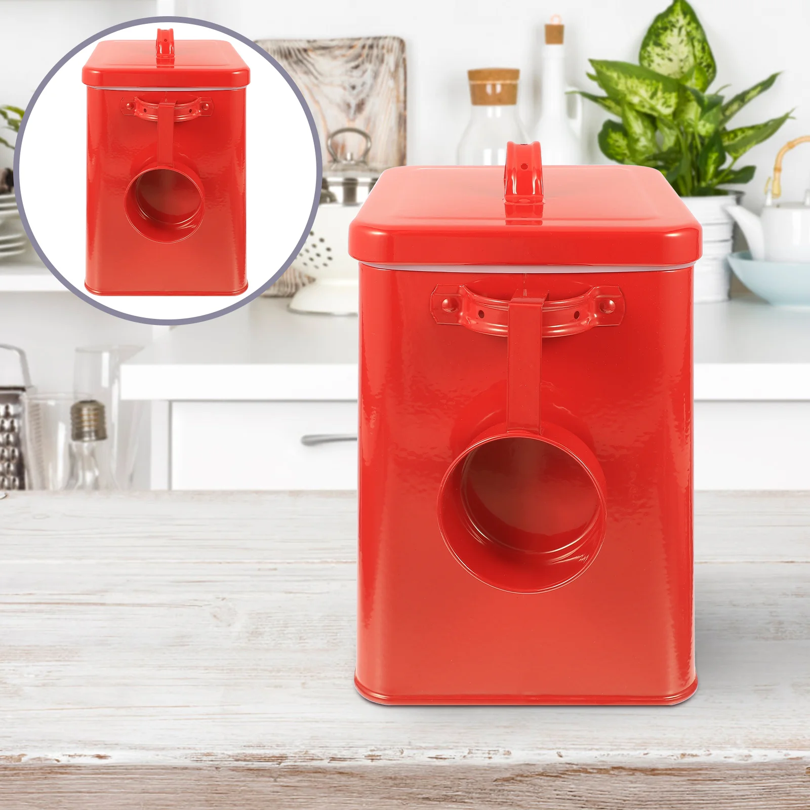 

Kitchen Storage Bucket Cat Food Dispenser Canister Pet Organizer Powder Dry Iron Pantry Cabinet Flour