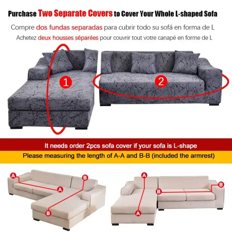 VIP LINK Sofa Cover Elastic Chaise Longue Sofa Cover for Living Room Stretch Covers for Corner Sofa L-shaped Need Buy 2pcs Cover