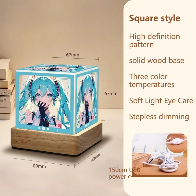 Hatsune Miku USB Cube Lampu Malam Anime Dekorasi Meja Minimalis Dekorasi Desktop Ornamen Dekoratif Kelas Atas Hadiah Lucu