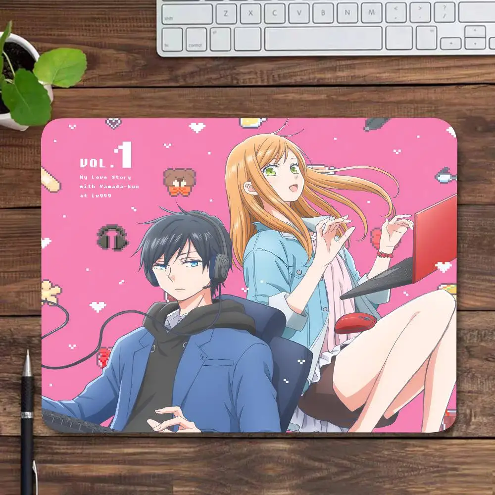 Anime My Love Story With Yamada-kun At Lv999 Mousepad Small LockEdge Mouse Pad For Gamers Computer Desk Pad Rectangular Rubber
