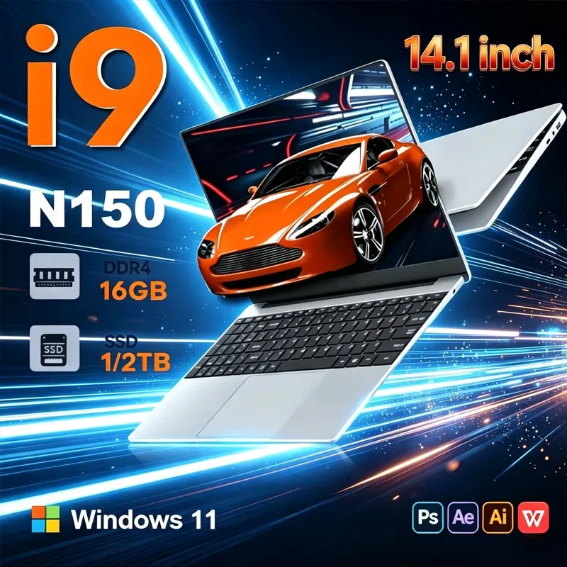 Intel N150 Laptop Computer Intel Core i9 10980HK Windows 11 Office Study Notebook 16GB RAM 1TB M.2 SSD Portable Laptop PC Gamer