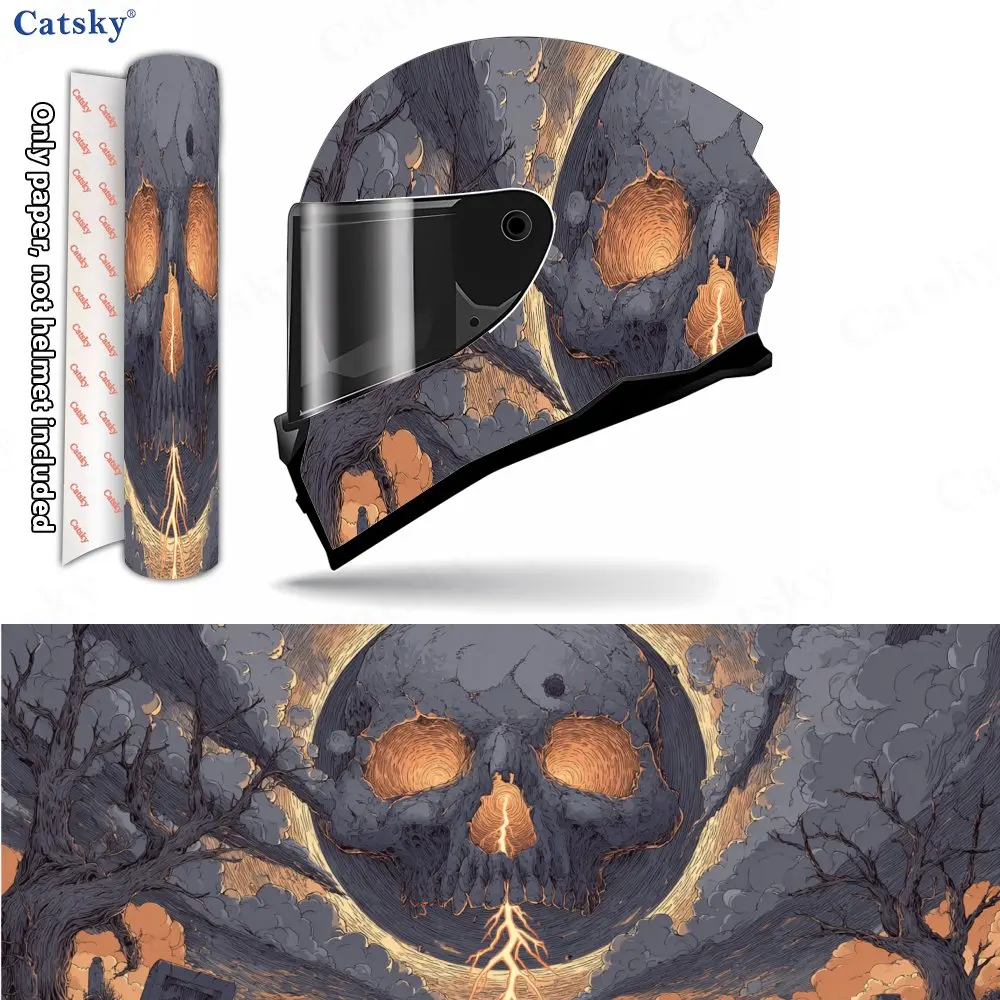 

Skull Moon Thunder Helmet Vinyl Wraps, Waterproof Scratch-Resistant Full Face Helmet Decals, Durable PVC Artistic Design, Instan