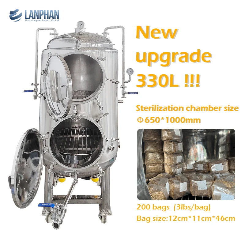 New Large Capacity 330L Industrial Autoclave Mushroom Substrate and Sorghum Grains Bag Sterilization Machine