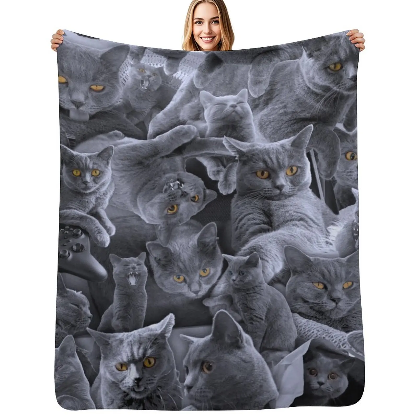 British Shorthair Cat Collage Throw Blanket Thin Polar Camping For Sofa Thin Furrys blankets ands Blankets