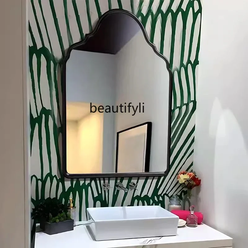 

Retro bathroom mirror home light luxury bathroom wall hanging French makeup bedroom dressing mirror