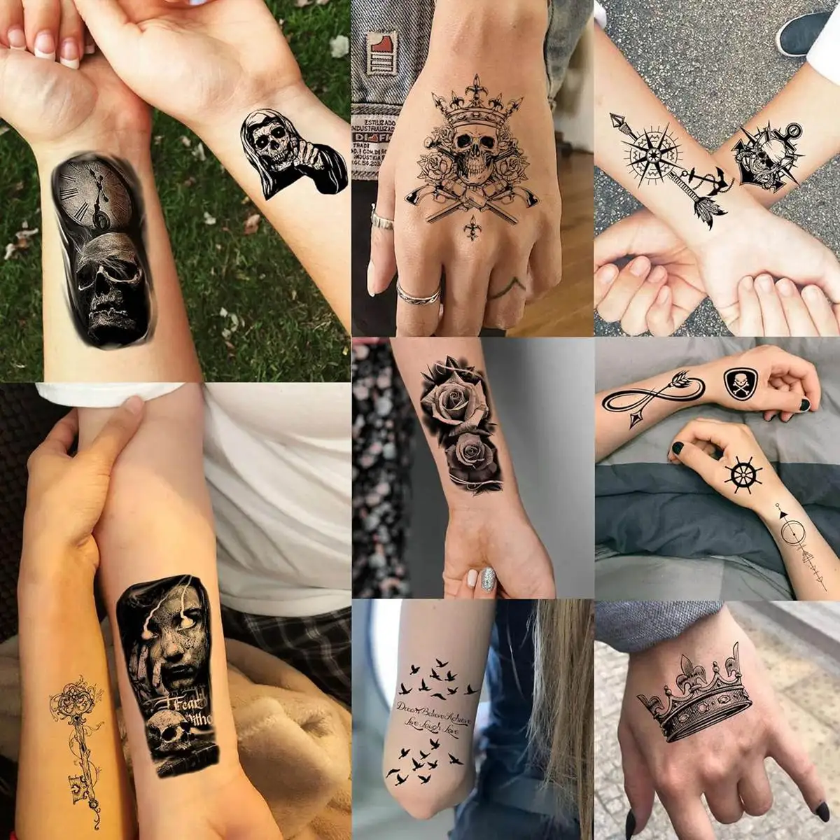 48 Sheets Small Temporary Tattoos For Women Men Neck Arm Tiny Tattoo Sticker Fake Cross Snake Tiger Lion Ghost Tatoos 3D Anchor