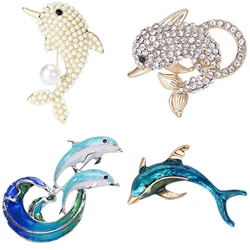 Rhinestone Dolphin Brooch for Women Unisex Enamel Animal Pins Banquet Party Backpack Gifts Jewelry Accessories