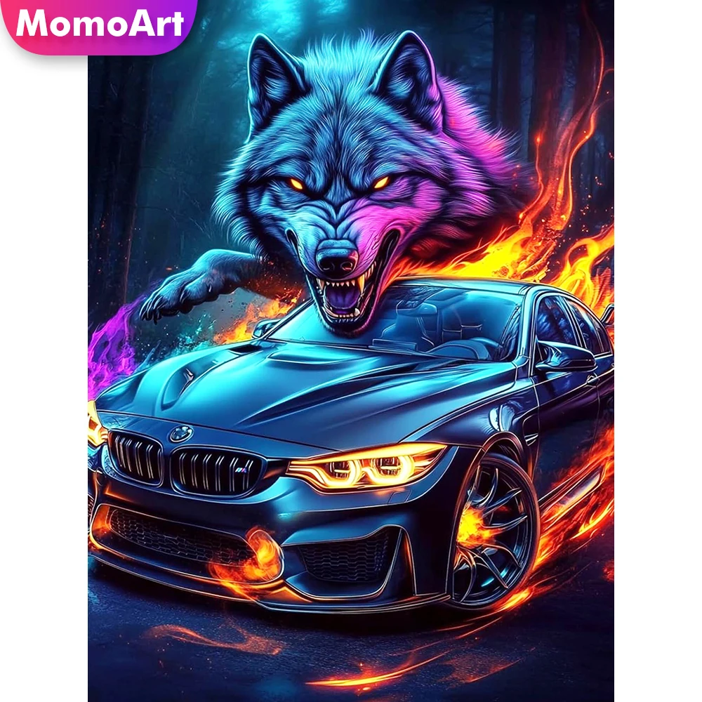 Momoart Diamond Painting Wolf Animal DIY Dog Diamond Mosaic Car Picture of Rhinestones Full Square Embroidery Decor for Home