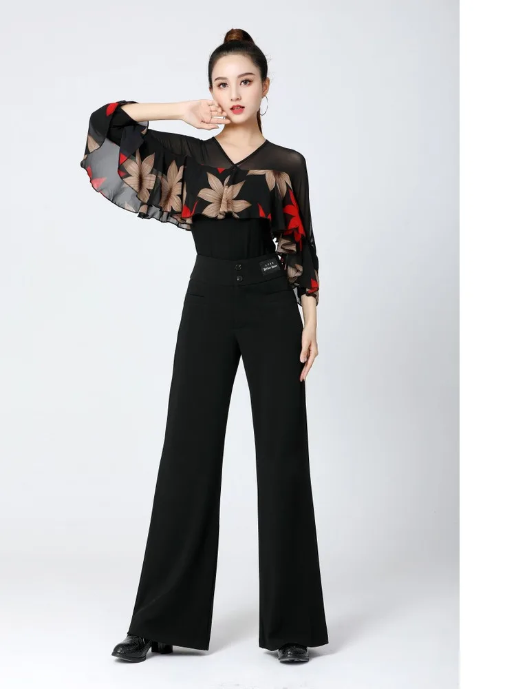 댄스 의류 Gitba 스퀘어 댄스 모던 댄스 탑 v 넥 여성 패치 워크 중간 소매 모양 성인 라틴 댄스 드레스